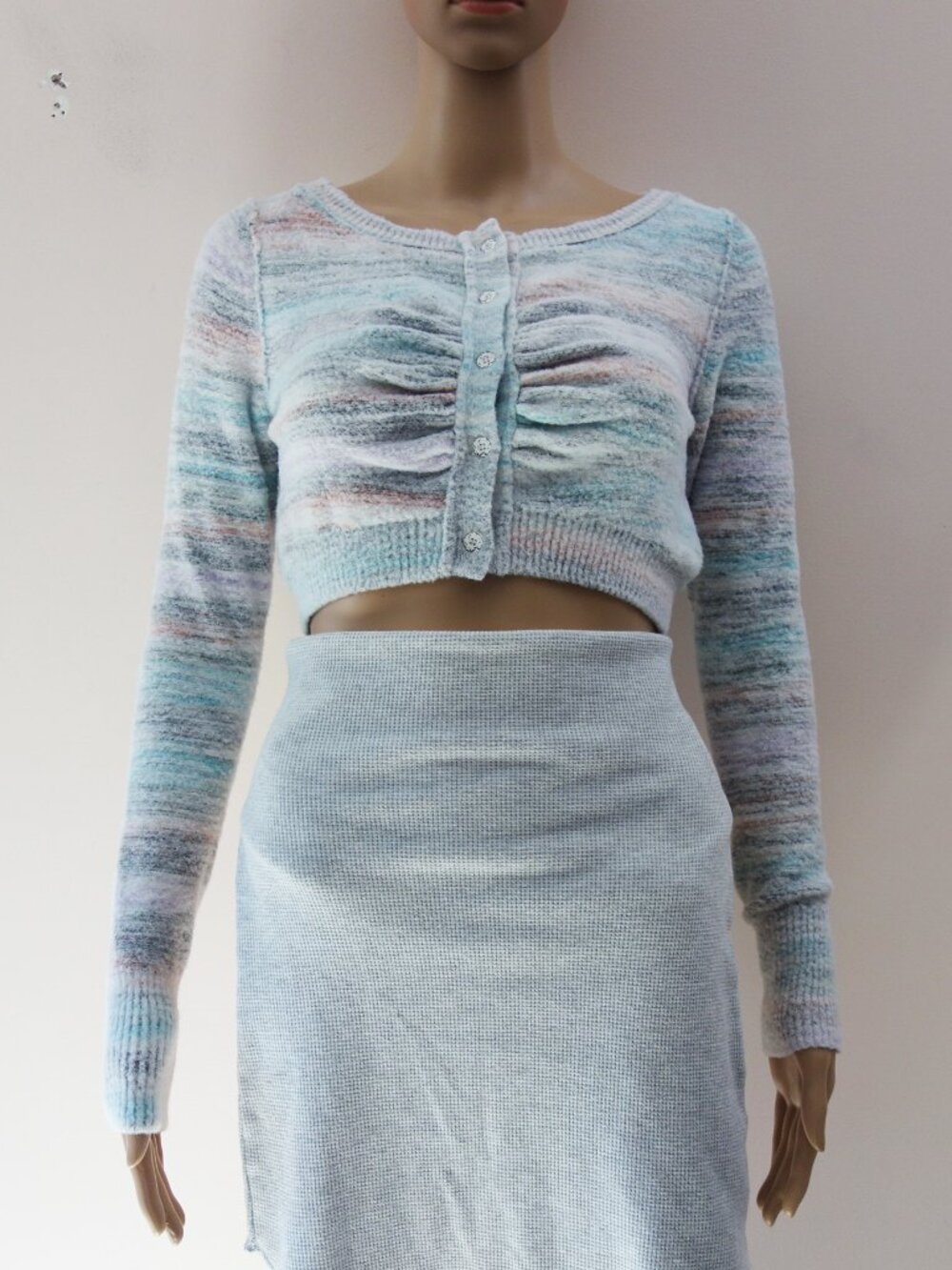 DAILY PRACTICE ANTHROPOLOGIE Cozy Cropped Cardigan Sweater (XS) Patel Blue EUC